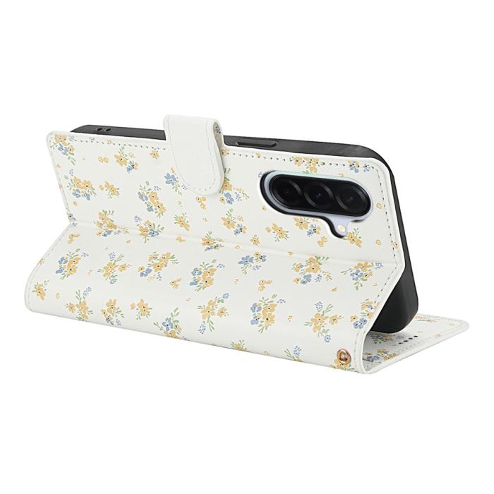 Bild 3,  Samsung Galaxy A57 5G Fodral Rhombus Läder Blommor Vit - Teknikhallen.se