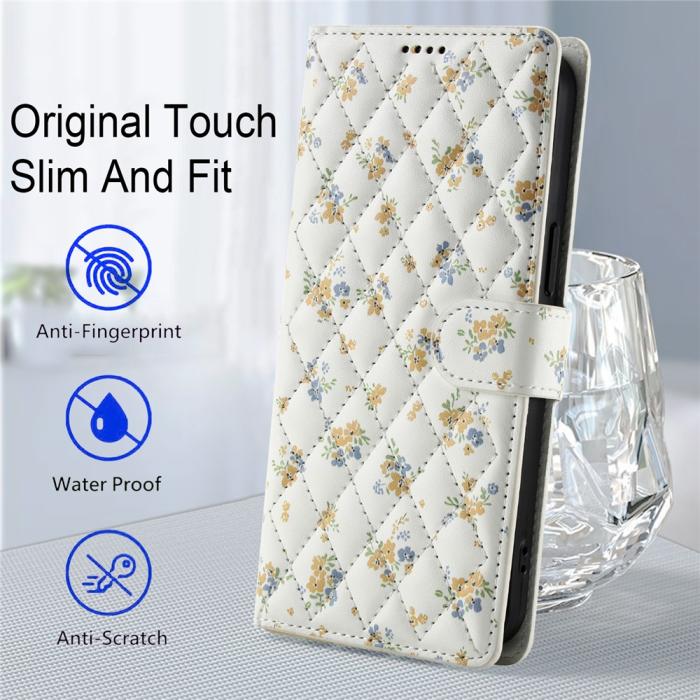 Bild 6,  Samsung Galaxy A57 5G Fodral Rhombus Läder Blommor Vit - Teknikhallen.se