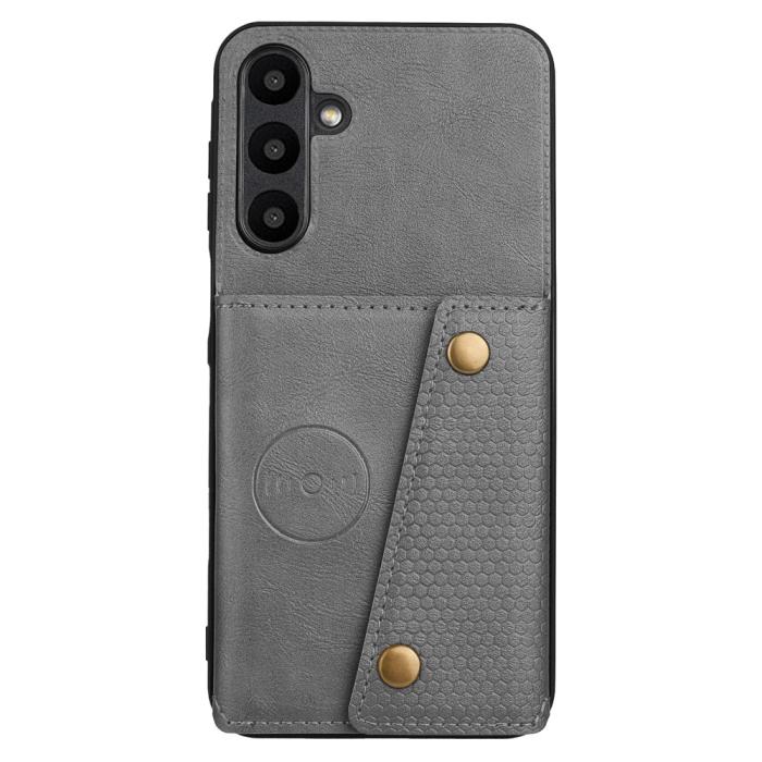 Bild 2,  Samsung Galaxy A37 5G Skal Läder Med Kortfack Och Magnet Grå - Teknikhallen.se