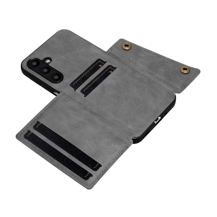 Bild 5,  Samsung Galaxy A37 5G Skal Läder Med Kortfack Och Magnet Grå - Teknikhallen.se