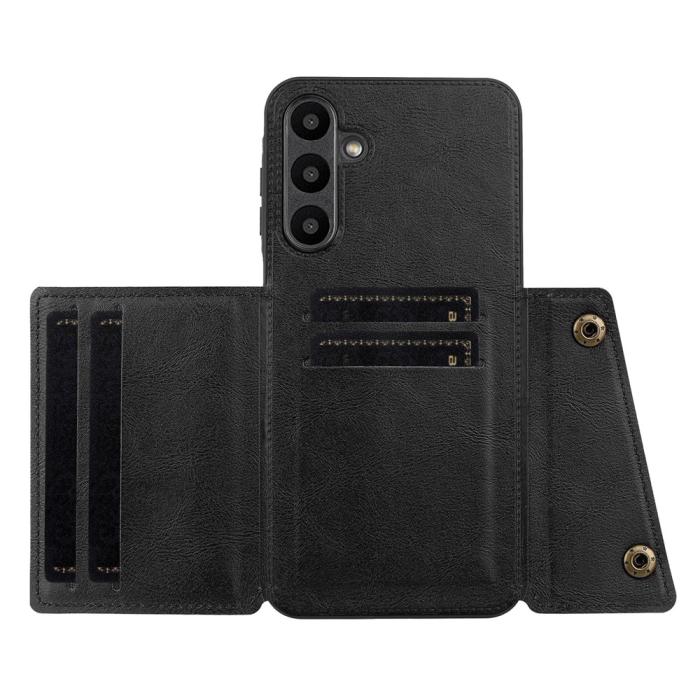 Bild 3,  Samsung Galaxy A37 5G Skal Läder Med Kortfack Och Magnet Svart - Teknikhallen.se
