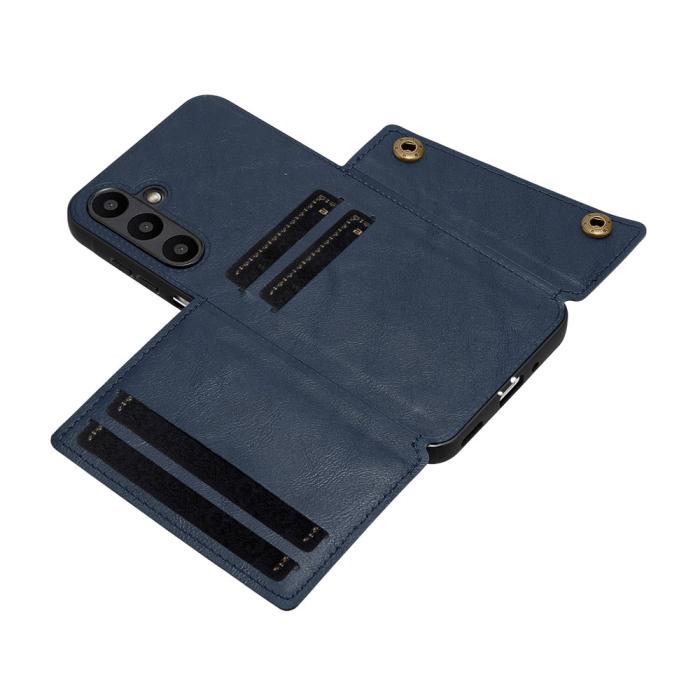 Bild 5,  Samsung Galaxy A37 5G Skal Läder Med Kortfack Och Magnet Blå - Teknikhallen.se