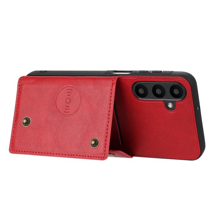 Bild 4,  Samsung Galaxy A37 5G Skal Läder Med Kortfack Och Magnet Röd - Teknikhallen.se