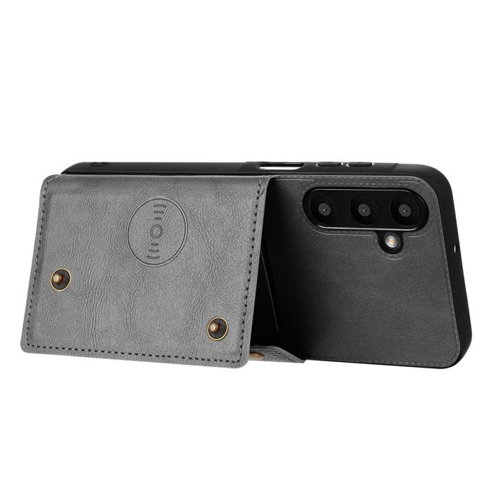 Bild 4,  Samsung Galaxy A57 5G Skal Läder Med Kortfack Och Magnet Grå - Teknikhallen.se