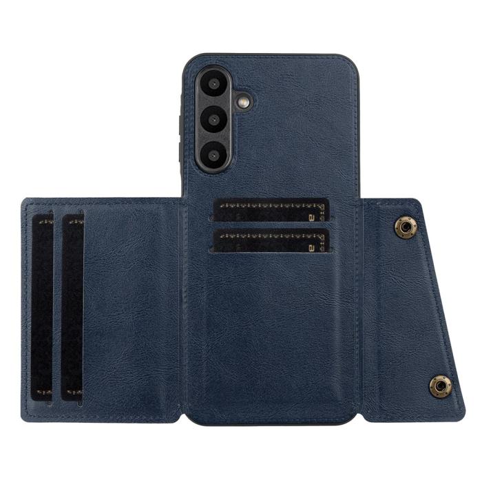 Bild 3,  Samsung Galaxy A57 5G Skal Läder Med Kortfack Och Magnet Blå - Teknikhallen.se