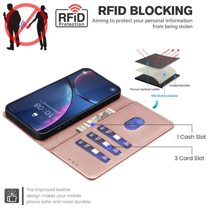 Bild 2, BINFEN BINFEN Honor Magic7 Lite Fodral RFID Läder Roséguld - Teknikhallen.se