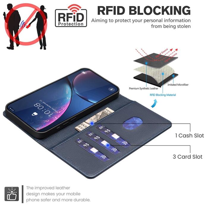 Bild 2, BINFEN BINFEN Honor Magic7 Lite Fodral RFID Läder Blå - Teknikhallen.se