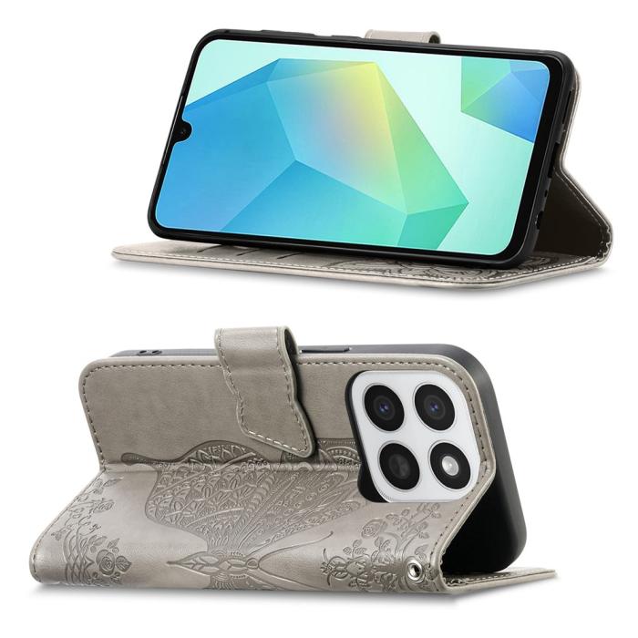 Bild 3,  Honor 400 Smart Fodral Med Fjäril Tryck Grå - Teknikhallen.se