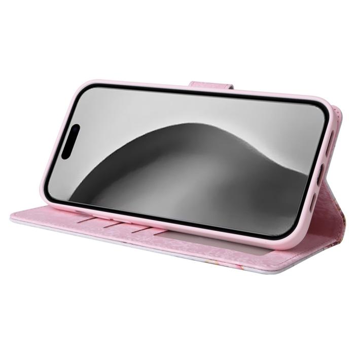 Bild 3,  iPhone 16 Pro Max Fodral RFID Läder Rosa Blommor - Teknikhallen.se