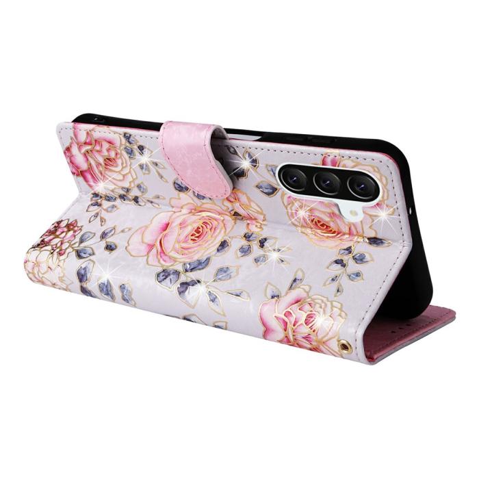 Bild 4,  Samsung Galaxy A57 5G Fodral RFID Läder Rosa Blommor - Teknikhallen.se
