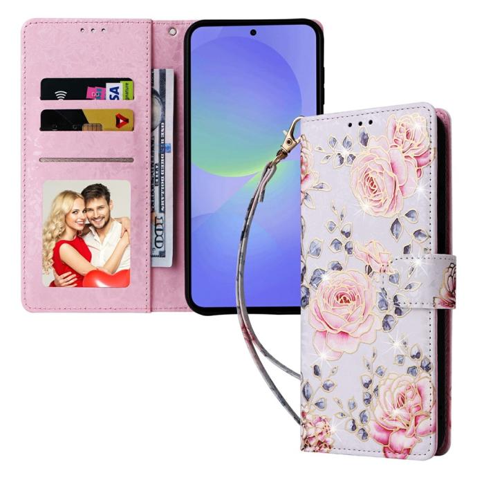 Bild 5,  Samsung Galaxy A57 5G Fodral RFID Läder Rosa Blommor - Teknikhallen.se