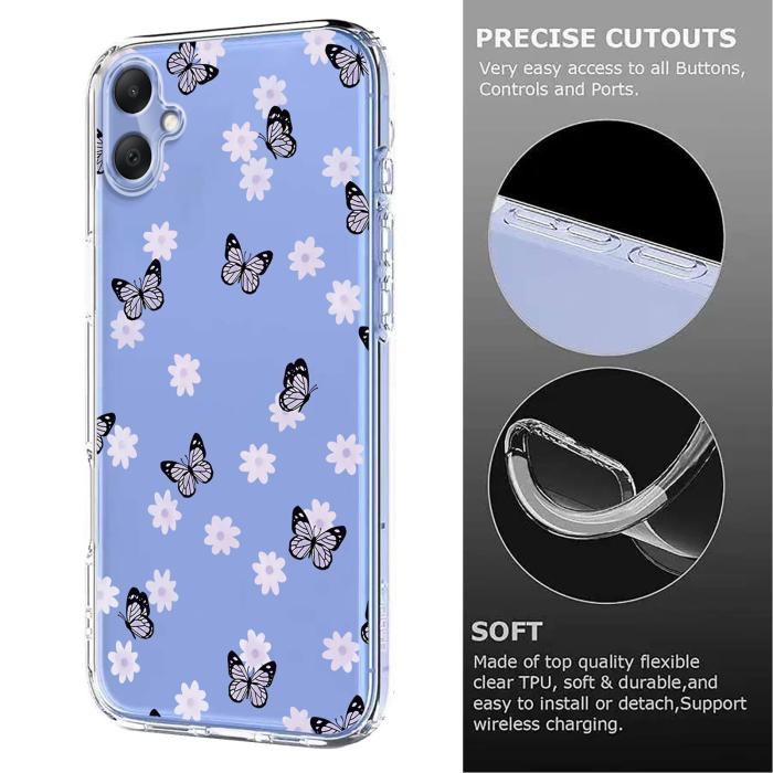 Bild 6,  Samsung Galaxy A07 4G Skal Med Tryck Fjärilar / Blommor - Teknikhallen.se
