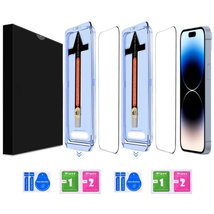 Bild 2,  iPhone 14 Pro 2-PACK Skärmskydd Heltäckande Härdat Glas - Teknikhallen.se