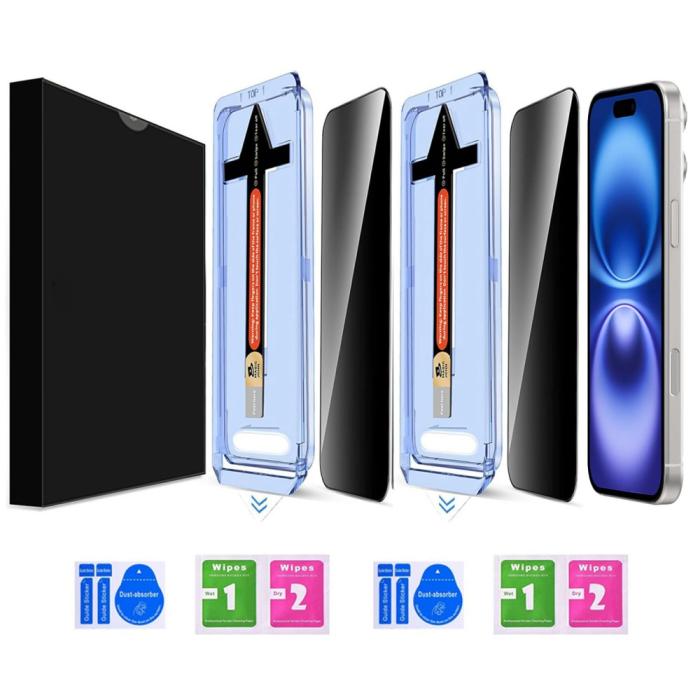 Bild 2,  iPhone 16 / 15 2-PACK Skärmskydd Heltäckande Härdat Glas Privacy - Teknikhallen.se