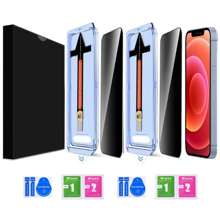 Bild 2,  iPhone 12 / 12 Pro 2-PACK Skärmskydd Härdat Glas Privacy - Teknikhallen.se