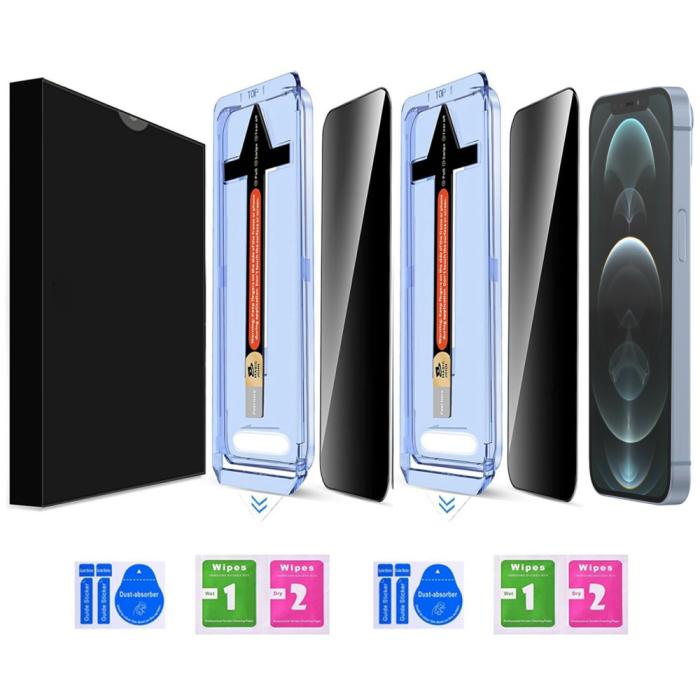 Bild 2,  iPhone 12 Pro Max 2-PACK Skärmskydd Härdat Glas Privacy - Teknikhallen.se
