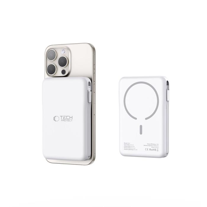 Bild 5, Tech-Protect Tech-Protect 10000 mAh MagSafe Powerbank LifeMag Vit - Teknikhallen.se