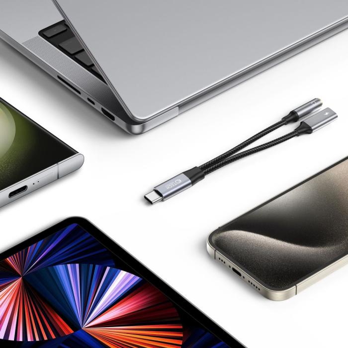 Bild 2, Tech-Protect Tech-Protect 2in1 USB-C Till USB-C/3.5 mm AUX Hona Svart - Teknikhallen.se