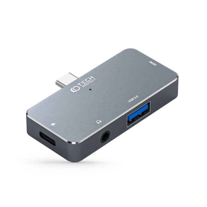 Bild 2, Tech-Protect Tech-Protect 4in1 USB-C Hub USB-A/HDMI/AUX/USB-C Grå - Teknikhallen.se