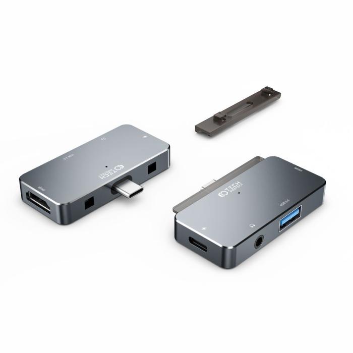 Bild 3, Tech-Protect Tech-Protect 4in1 USB-C Hub USB-A/HDMI/AUX/USB-C Grå - Teknikhallen.se