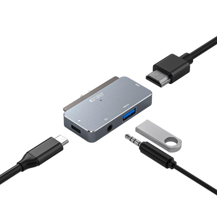 Bild 4, Tech-Protect Tech-Protect 4in1 USB-C Hub USB-A/HDMI/AUX/USB-C Grå - Teknikhallen.se