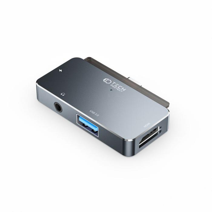 Bild 5, Tech-Protect Tech-Protect 4in1 USB-C Hub USB-A/HDMI/AUX/USB-C Grå - Teknikhallen.se