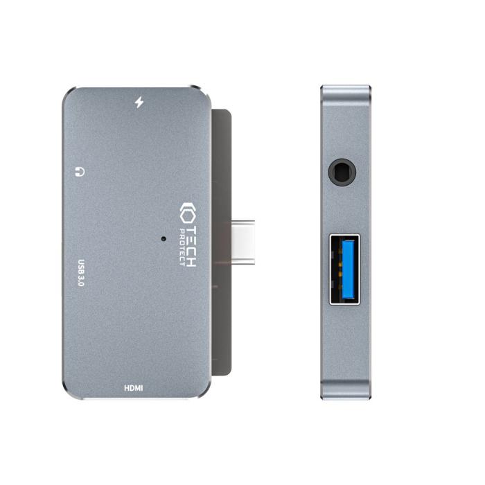Bild 6, Tech-Protect Tech-Protect 4in1 USB-C Hub USB-A/HDMI/AUX/USB-C Grå - Teknikhallen.se