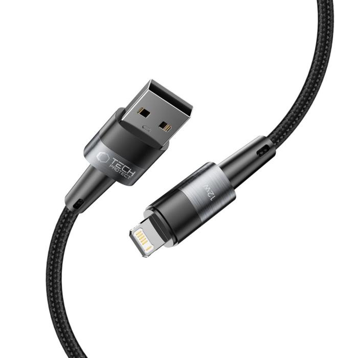 Bild 2, Tech-Protect Tech-Protect 2 m 12W/2.4A Lightning Kabel UltraBoost Grå - Teknikhallen.se
