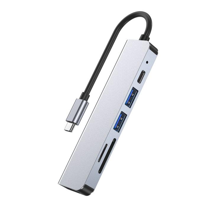 Bild 2, Tech-Protect Tech-Protect 6in1 USB-C Hub USB/USB-C/Minneskortläsare Grå - Teknikhallen.se