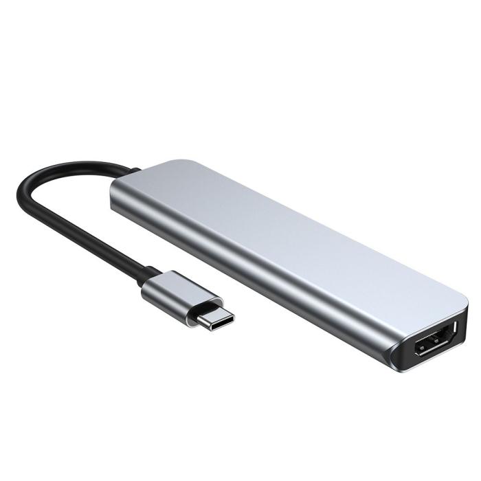 Bild 3, Tech-Protect Tech-Protect 6in1 USB-C Hub USB/USB-C/Minneskortläsare Grå - Teknikhallen.se