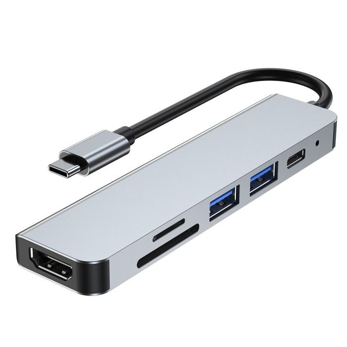 Bild 4, Tech-Protect Tech-Protect 6in1 USB-C Hub USB/USB-C/Minneskortläsare Grå - Teknikhallen.se