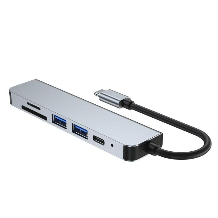 Bild 5, Tech-Protect Tech-Protect 6in1 USB-C Hub USB/USB-C/Minneskortläsare Grå - Teknikhallen.se