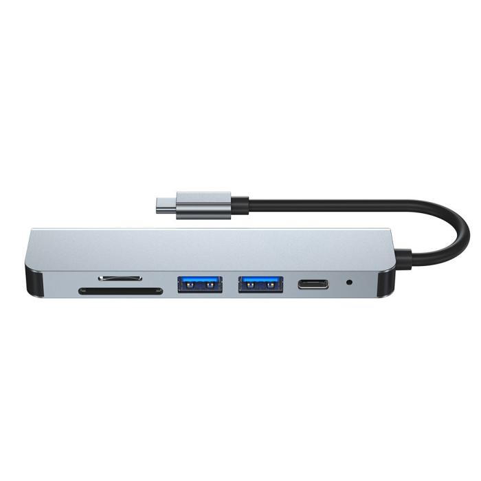 Bild 6, Tech-Protect Tech-Protect 6in1 USB-C Hub USB/USB-C/Minneskortläsare Grå - Teknikhallen.se