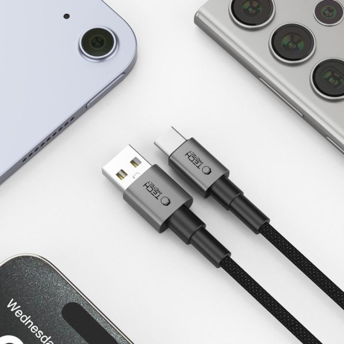 Bild 4, Tech-Protect Tech-Protect 1m 15W/3A USB-C - USB-A Kabel UltraBoost Iron Grey - Teknikhallen.se