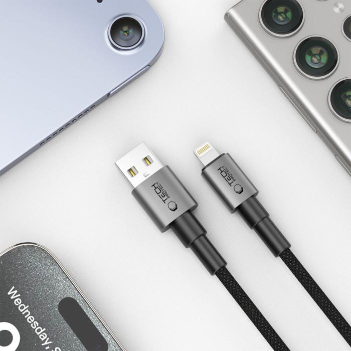 Bild 2, Tech-Protect Tech-Protect 1m 15W/2.4A Lightning Kabel UltraBoost Iron Grey - Teknikhallen.se