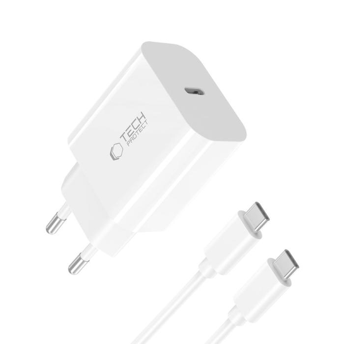 Bild 2, Tech-Protect Tech-Protect 20W USB-C Väggladdare PD Inkl. USB-C Kabel Vit - Teknikhallen.se