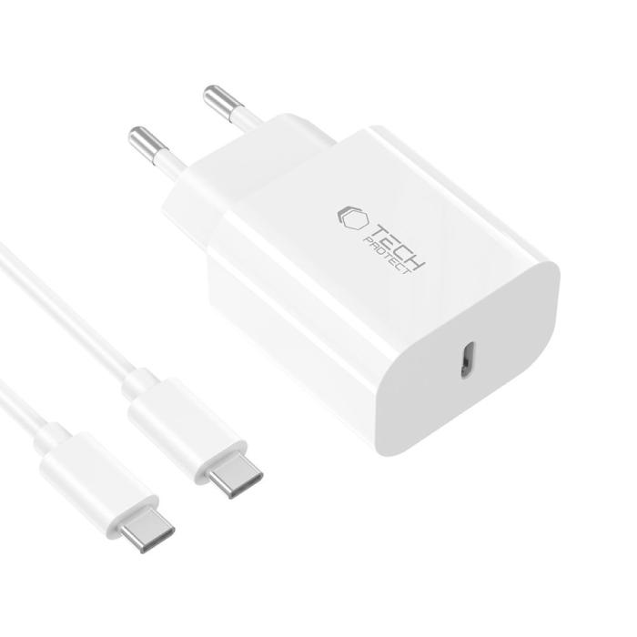 Bild 3, Tech-Protect Tech-Protect 20W USB-C Väggladdare PD Inkl. USB-C Kabel Vit - Teknikhallen.se