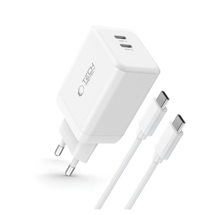 Bild 2, Tech-Protect Tech-Protect 45W Väggladdare PD Inkl. USB-C Kabel Vit - Teknikhallen.se