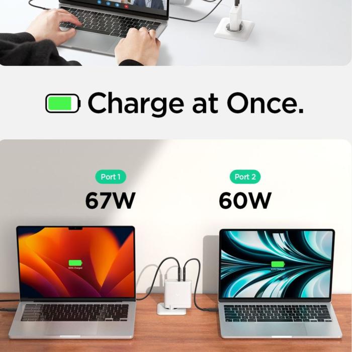 Bild 4, Spigen Spigen 140W 2x USB-C Väggladdare Arcstation Pro Vit - Teknikhallen.se