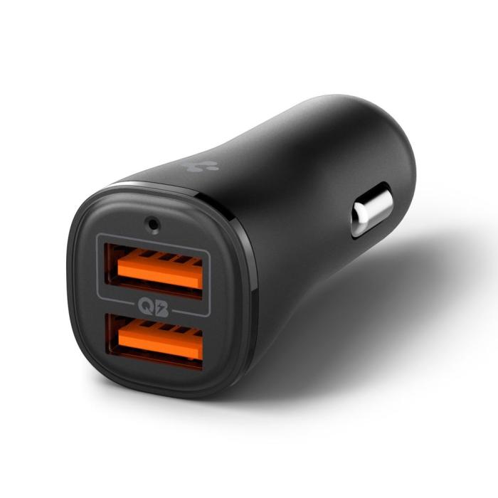 Bild 2, Spigen Spigen 30W Billaddare 2x USB-A Essential Svart - Teknikhallen.se