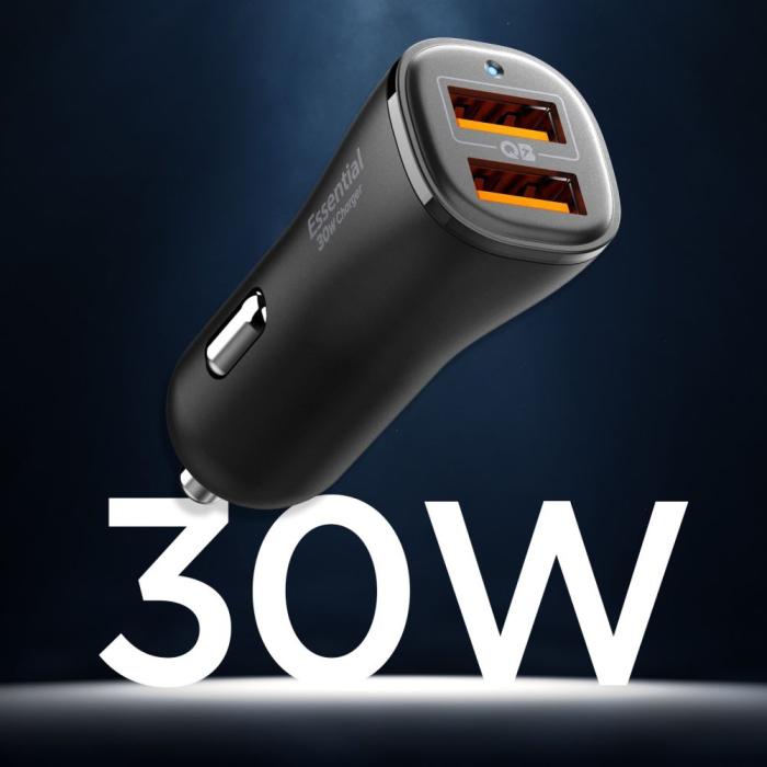 Bild 5, Spigen Spigen 30W Billaddare 2x USB-A Essential Svart - Teknikhallen.se