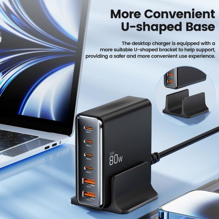 Bild 4, Tech-Protect Tech-Protect 80W Laddstation USB-C / USB-A Svart - Teknikhallen.se