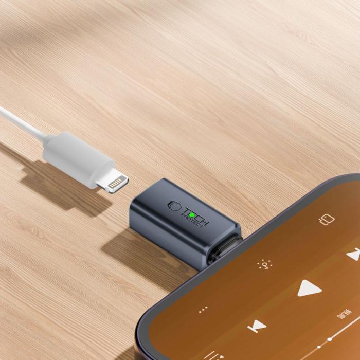 Bild 2, Tech-Protect Tech-Protect USB-C - Lightning Ljudadapter Ultraboost Grå - Teknikhallen.se