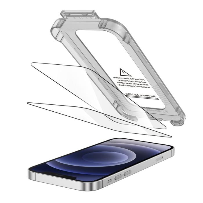 Bild 2, Tech-Protect Tech-Protect iPhone 12 / 12 Pro 2-PACK Skärmskydd Quick Set+ Svart - Teknikhallen.se