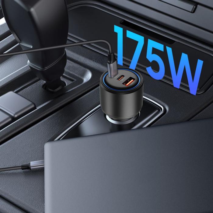 Bild 5, Tech-Protect Tech-Protect 175W PD USB-C / USB-A Billaddare Svart - Teknikhallen.se