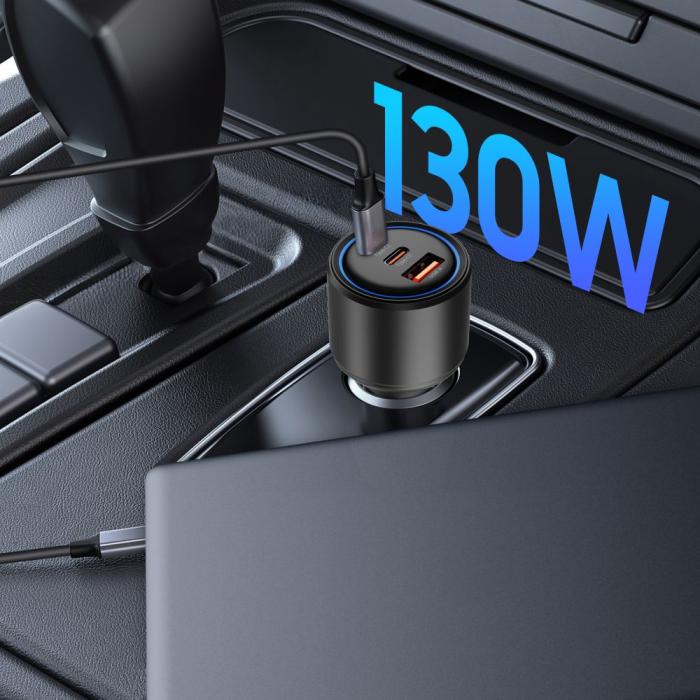 Bild 5, Tech-Protect Tech-Protect 130W PD USB-C / USB-A Billaddare Svart - Teknikhallen.se