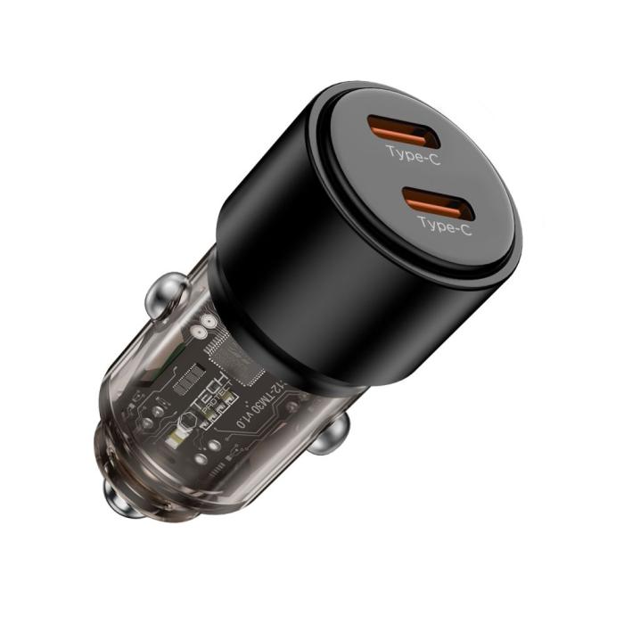 Bild 2, Tech-Protect Tech-Protect 100W PD USB-C / USB-A Billaddare Svart - Teknikhallen.se