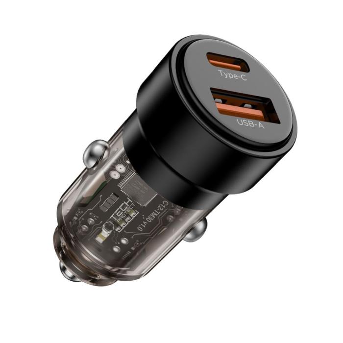 Bild 2, Tech-Protect Tech-Protect 75W PD USB-C / USB-A Billaddare Svart - Teknikhallen.se