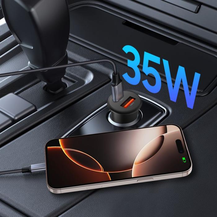 Bild 4, Tech-Protect Tech-Protect 35W PD QC USB-C / USB-A Billddare Svart - Teknikhallen.se
