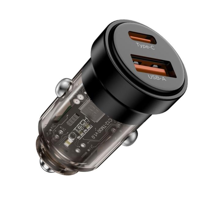 Bild 2, Tech-Protect Tech-Protect 45W PD QC Billaddare USB-C / USB-A Svart - Teknikhallen.se